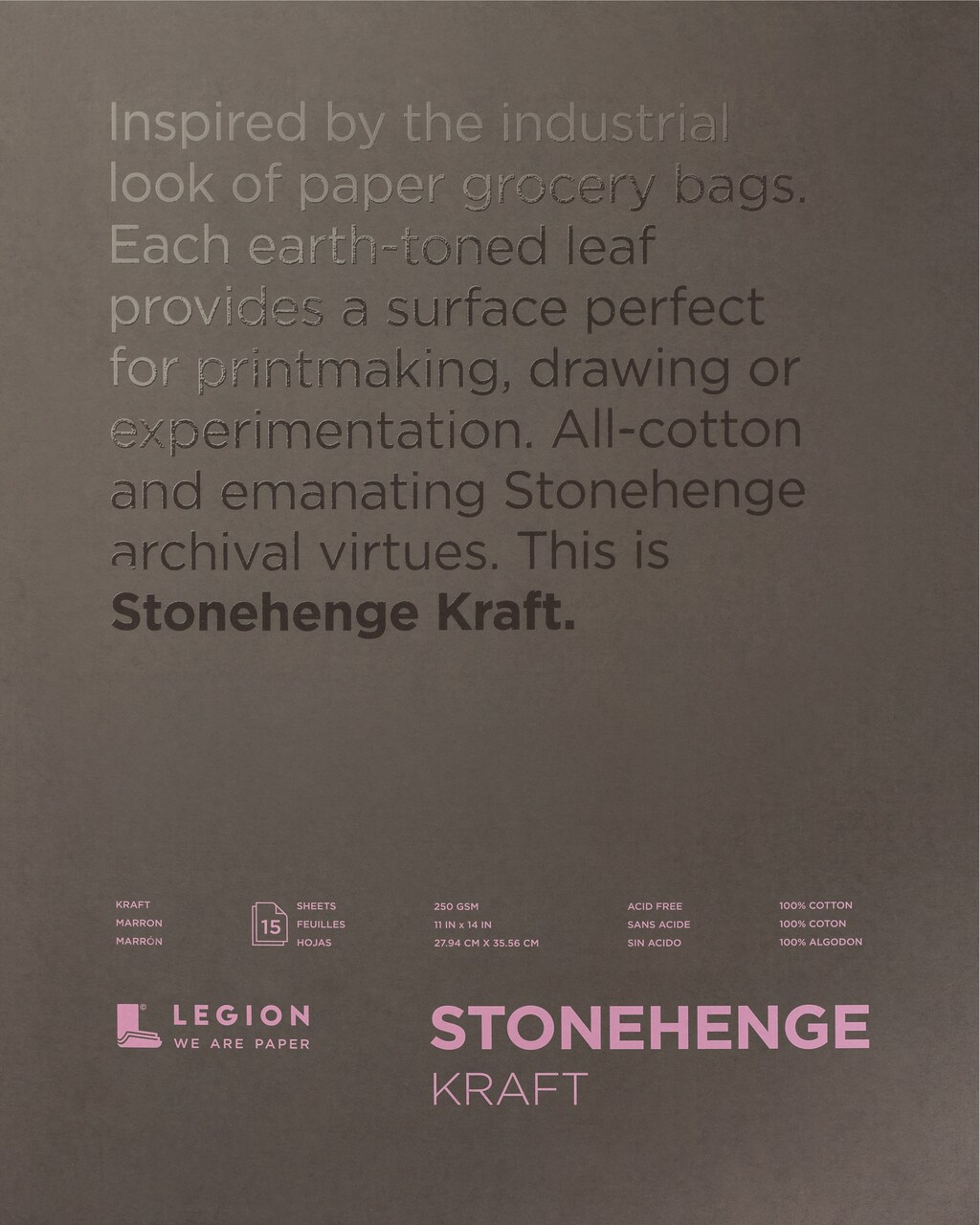 Stonehenge 100% Cotton Paper Pad 11"X14" 15 Sheets/Pkg-Kraft 250gsm